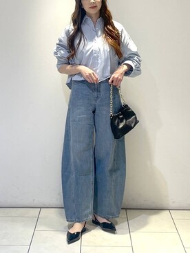 「A part by（アパートバイ）のショートオックスシャツ≪追加2≫（シャツ/ブラウス）」を使った、cocoさん（レディース・160cm）の冬コーディネート