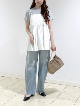 「A part by（アパートバイ）のチェーン2WAYBAG（ショルダーバッグ、ベージュ系）」を使った、cocoさん（レディース・160cm）の春コーディネート