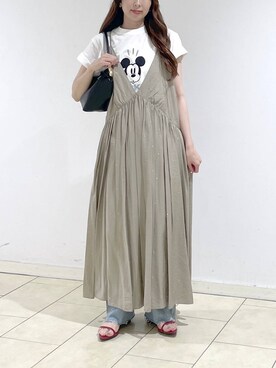 「A part by（アパートバイ）の【今年も登場！】ドットシシュウキャミワンピース（ワンピース、ベージュ系）」を使った、cocoさん（レディース・160cm）の春コーディネート