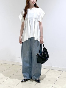「A part by（アパートバイ）のApbコクーンデニムパンツ（デニムパンツ、ブルー系）」を使った、cocoさん（レディース・160cm）の春コーディネート