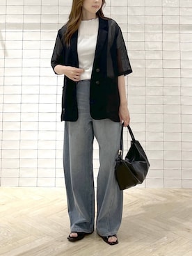 「A part by（アパートバイ）のApbコクーンデニムパンツ（デニムパンツ、ブルー系）」を使った、cocoさん（レディース・160cm）の春コーディネート