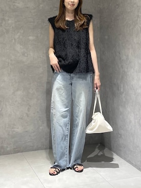 「A part by（アパートバイ）のキンチャクミニショルダバッグ（ショルダーバッグ、ホワイト系）」を使った、cocoさん（レディース・160cm）の夏コーディネート