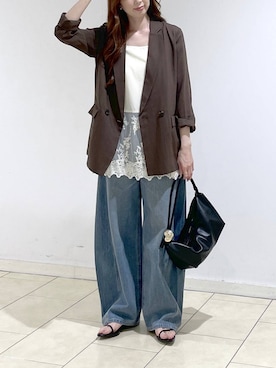 「A part by（アパートバイ）のApbコクーンデニムパンツ（デニムパンツ、ブルー系）」を使った、cocoさん（レディース・160cm）の春コーディネート