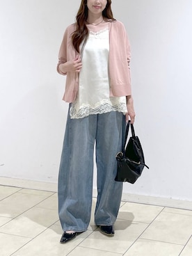 「A part by（アパートバイ）のApbコクーンデニムパンツ（デニムパンツ、ブルー系）」を使った、cocoさん（レディース・160cm）の春コーディネート