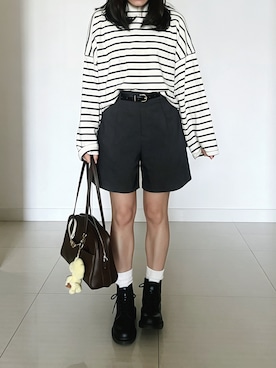 「LOWRYS FARM（ローリーズファーム）のアイテム（カーゴパンツ、グレー系）」を使った、tohanさん（レディース・161cm）の春コーディネート