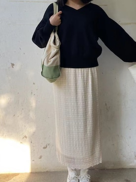 「KBF（ケイビーエフ）のレースロングスカート（スカート、ホワイト系）」を使った、tohanさん（レディース・161cm）の春コーディネート