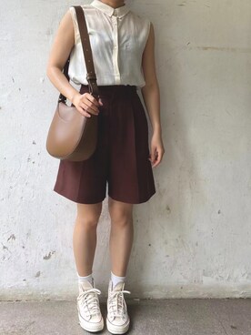 「LOWRYS FARM（ローリーズファーム）のアイテム（カーゴパンツ、ブラウン系）」を使った、tohanさん（レディース・161cm）の夏コーディネート