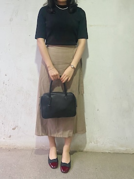 「ROPE' PICNIC（ロペピクニック）のBeauty knit/ハーフスリーブニットトップス/WEB限定カラーあり（ニット/セーター、ブラック系）」を使った、tohanさん（レディース・161cm）の夏コーディネート