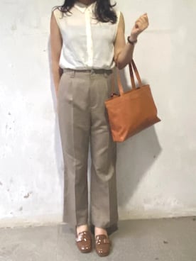 「ROPE' PICNIC（ロペピクニック）のアイテム（ビジネスシャツ、ホワイト系）」を使った、tohanさん（レディース・161cm）の夏コーディネート