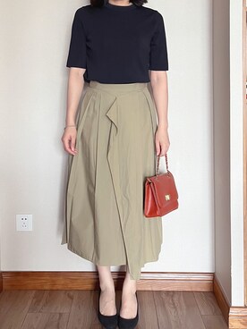 「ROPE' PICNIC（ロペピクニック）のBeauty knit/ハーフスリーブニットトップス/WEB限定カラーあり（ニット/セーター、ブラック系）」を使った、tohanさん（レディース・161cm）の夏コーディネート