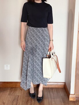 「ROPE' PICNIC（ロペピクニック）のBeauty knit/ハーフスリーブニットトップス/WEB限定カラーあり（ニット/セーター、ブラック系）」を使った、tohanさん（レディース・161cm）の夏コーディネート