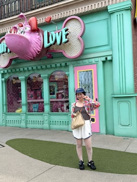 「NIKE（ナイキ）のNIKE ナイキ W CHLL TRRY TWL SHOR ショートパンツ IF0572 133SAIL/MYSTNY（その他パンツ、ホワイト系）」を使った、たかこさん（レディース・158cm）の夏コーディネート