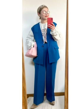 「KBF（ケイビーエフ）のアイテム（ノーカラージャケット）」を使った、たかこさん（レディース・158cm）の秋コーディネート