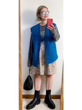 「KBF（ケイビーエフ）のアイテム（ノーカラージャケット）」を使った、たかこさん（レディース・158cm）の秋コーディネート