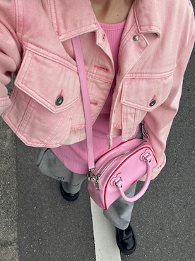 「アイテム（デニムジャケット、ピンク系）」を使った、たかこさん（レディース・158cm）の秋コーディネート