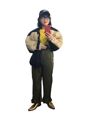 「サテンパンツ」｜「アイテム（その他アウター）」を使った、たかこさん（レディース・158cm）の冬コーディネート