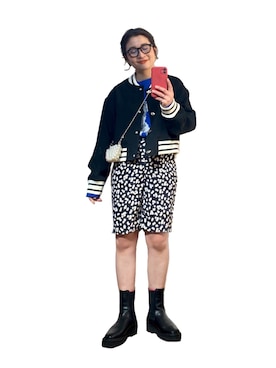 「メガネ女子」｜「アイテム（スタジャン）」を使った、たかこさん（レディース・158cm）の秋コーディネート