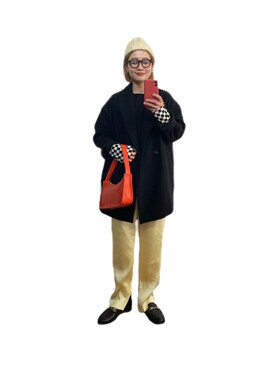 「サテンパンツ」｜「アイテム（ローファー）」を使った、たかこさん（レディース・158cm）の冬コーディネート