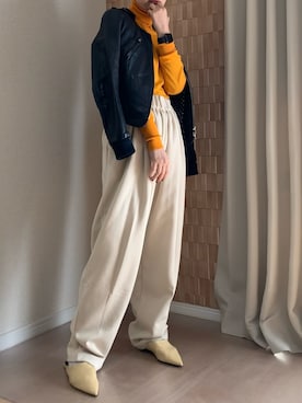 「Y-3（ワイスリー）のアイテム（ライダースジャケット）」を使った、arsさん（レディース・152cm）の冬コーディネート