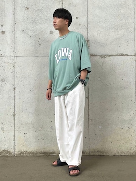 「JUNRED（ジュンレッド）のアイテム（サンダル）」を使った、BABAさん（メンズ・177cm）の夏コーディネート