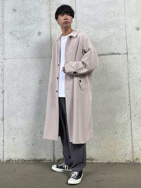 「JUNRED（ジュンレッド）のアイテム（ステンカラーコート）」を使った、BABAさん（メンズ・177cm）の秋コーディネート
