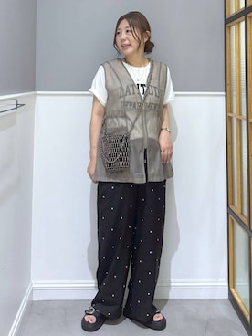 「LEPSIM（レプシィム）のベルトバックルクッションサンダル　638815（サンダル、ブラック系）」を使った、goさん（レディース）の夏コーディネート