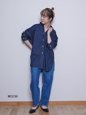 「RED CARD TOKYO（レッドカード）の【追加2】【RED CARD/レッドカード】JAZZ　ハイライズルーズテーパードデニム（デニムパンツ）」を使った、うっちーさん（レディース・157cm）の秋コーディネート