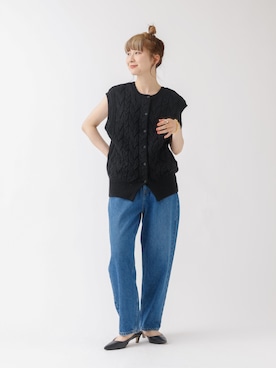 「RED CARD TOKYO（レッドカード）の【追加2】【RED CARD/レッドカード】JAZZ　ハイライズルーズテーパードデニム（デニムパンツ）」を使った、うっちーさん（レディース・157cm）の秋コーディネート