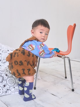 「MARKEY'S（マーキーズ）のソウガラトレーナー（スウェット、ブルー系）」を使った、MARKEY'Sさん（キッズ・110cm）の秋コーディネート