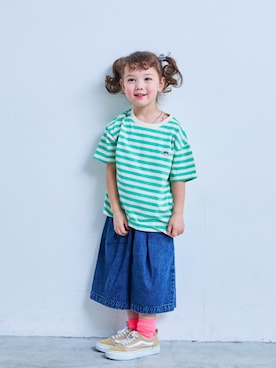 「LSP WOW（エルエスピーワオ）の【LSP WOW!】マイニチワッペンボーダーTee（Tシャツ/カットソー、グリーン系）」を使った、MARKEY'Sさん（キッズ・110cm）の夏コーディネート