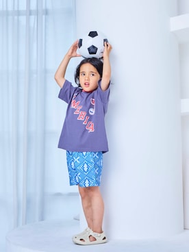 「Life Support Products（ライフサポートプロダクツ）のワールドサポーター半袖Tシャツ（Tシャツ/カットソー、グレー系）」を使った、MARKEY'Sさん（キッズ・110cm）の夏コーディネート