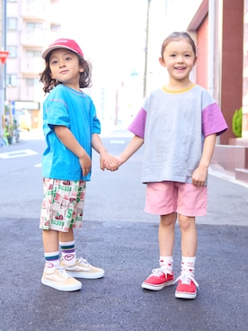 「アイテム（帽子、レッド系）」を使った、MARKEY'Sさん（キッズ・110cm）の夏コーディネート