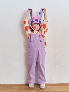 「MARKEY'S（マーキーズ）のジャガードボアミミツキボウシ（ニットキャップ/ビーニー、ピンク系）」を使った、MARKEY'Sさん（キッズ・110cm）の秋コーディネート