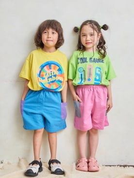 「LSP WOW（エルエスピーワオ）の【LSP WOW!】【プチプラ】WEATHER MOOD 半袖Tシャツ（Tシャツ/カットソー、イエロー系）」を使った、MARKEY'Sさん（キッズ・110cm）の夏コーディネート