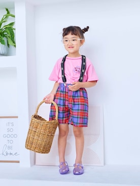 「MARKEY'S（マーキーズ）の【接触冷感】総柄ショートパンツ（その他パンツ、パープル系）」を使った、MARKEY'Sさん（キッズ・110cm）の夏コーディネート