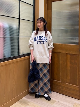 「CIAOPANIC TYPY（チャオパニックティピー）のカラビナ付きボアマルシェBAG（トートバッグ）」を使った、yukinoさん（レディース・155cm）の秋コーディネート