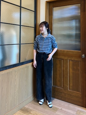 「CIAOPANIC TYPY（チャオパニックティピー）の■【WEB限定】ボーダー襟付きトップス（Tシャツ/カットソー）」を使った、yukinoさん（レディース・155cm）の秋コーディネート