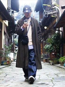 「my beautiful landlet（マイビューティフルランドレット）のアイテム（パンツ）」を使った、ARu.さん（メンズ・171cm）の冬コーディネート