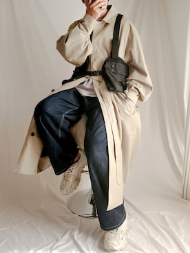 「stein（シュタイン）のアイテム（トレンチコート）」を使った、ARu.さん（メンズ・171cm）の秋コーディネート