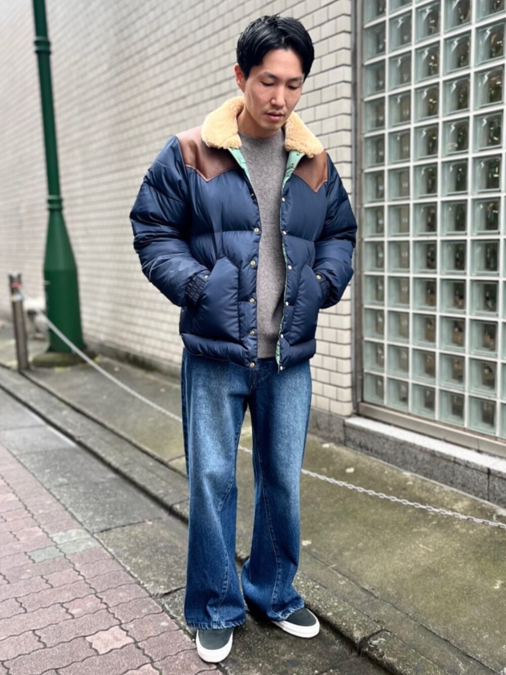 美品ロッキーマウンテン×ジャーナルスタンダード別注ダウンジャケット茶×紺 Rocky Mountain Featherbed / ロッキーマウンテン 別注 クロップド