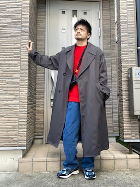 「WYM LIDNM（ウィム バイ リドム）のアイテム（トレンチコート）」を使った、タルナンドさん（メンズ・165cm）の冬コーディネート