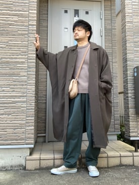「ムートン」｜「アイテム（ステンカラーコート）」を使った、タルナンドさん（メンズ・165cm）の冬コーディネート