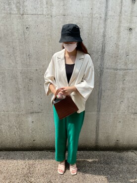「H&M（エイチ・アンド・エム）のアイテム（ハット、ブラック系）」を使った、rinoさん（レディース・165cm）の夏コーディネート