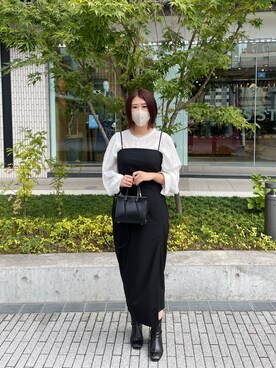 「ZARA（ザラ）のアイテム（ワンピース、ブラック系）」を使った、rinoさん（レディース・165cm）の秋コーディネート