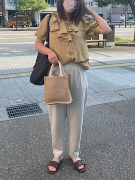 「無印良品（ムジルシリョウヒン）のアイテム（バッグ、ブラウン系）」を使った、rinoさん（レディース・165cm）の夏コーディネート