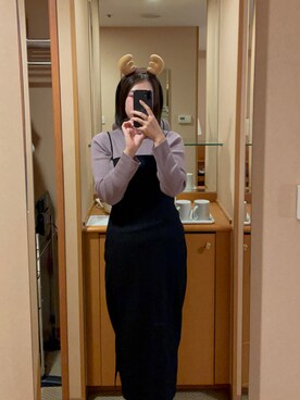 「ZARA（ザラ）のアイテム（ワンピース、ブラック系）」を使った、rinoさん（レディース・165cm）の冬コーディネート
