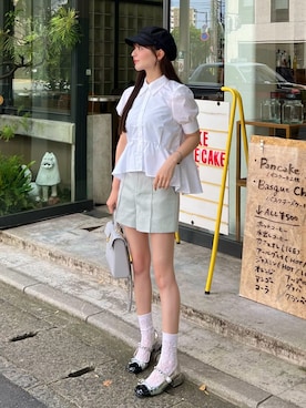 「CAFUNE（カフネ）のアイテム（バッグ、ブルー系）」を使った、kurumiさん（レディース・160cm）の春コーディネート