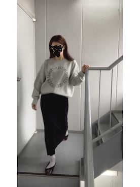「ロゴニット」｜「アイテム（パンプス）」を使った、≡さん（レディース・159cm）の冬コーディネート
