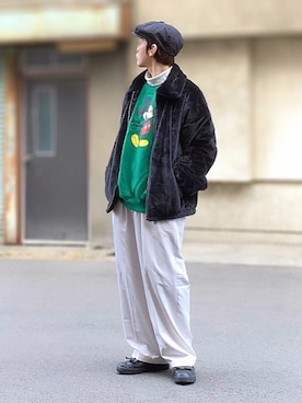 「ハンチング」｜「アイテム（スニーカー）」を使った、サマルさん（メンズ・175cm）の冬コーディネート