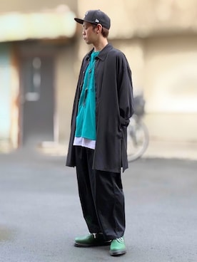 「ビッグシャツ」｜「アイテム（キャップ）」を使った、サマルさん（メンズ・175cm）の秋コーディネート
